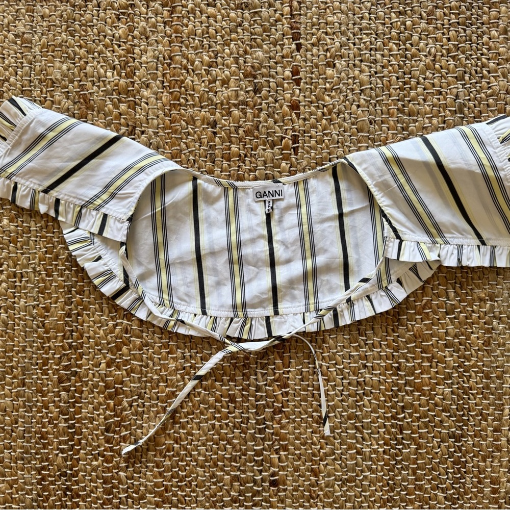 Ganni Striped Collar in White, Black & Yellow with Ruffle and Bow
